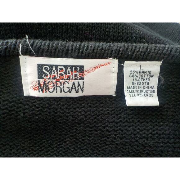 Sarah Morgan Black Knit Tunic Sweater Dress Size Large Gold Embellished Ramie - Picture 7 of 10